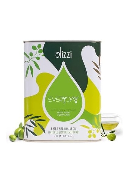 Olizzi Everyday Natürel Sızma Zeytinyağı - Ödüllü, Erken Hasat, Soğuk Sıkım 2 Lt