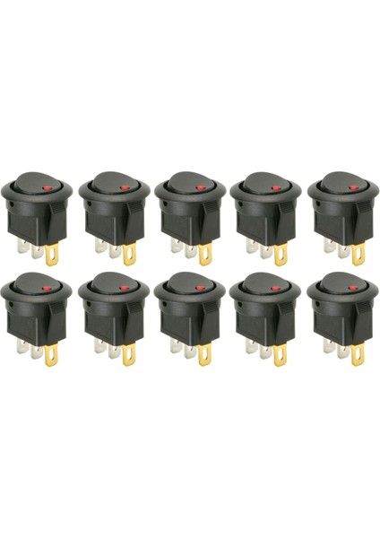 10 Adet Aç-Kapa (On-Off) Elektrik Düğmesi 250V 8 A Yuvarlak Siyah Kırmızı Ledli Anahtar SR-06NR
