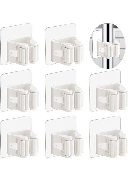 8’li Kendinden Yapışkanlı Süpürge ve Mop Tutucu – Duvara Monte Matkapsız Paspas Askısı, Ev, Mutfak, Bahçe, Garaj ve Depo Için Duvar Tipi Organizer, Temizlik Gereçleri Düzenleyici