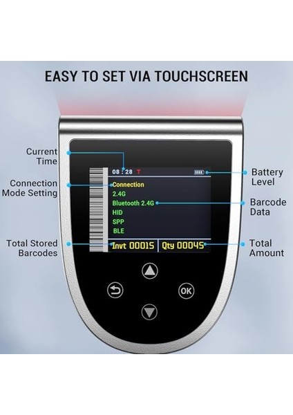 Pro 1d 2d Qr Barkod Tarayıcı Kablosuz: Ayar Ekranı ve Tuş Takımı ve Güç Anahtarı ile 2600MAH Büyük Pil 2.4g Kablosuz El Barkod Okuyucu ile Çalışır HW0015 Gümüş fiyatları