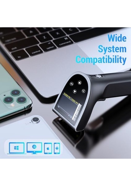 Pro 1d 2d Qr Barkod Tarayıcı Kablosuz: Ayar Ekranı ve Tuş Takımı ve Güç Anahtarı ile 2600MAH Büyük Pil 2.4g Kablosuz El Barkod Okuyucu ile Çalışır HW0015 Gümüş modelleri