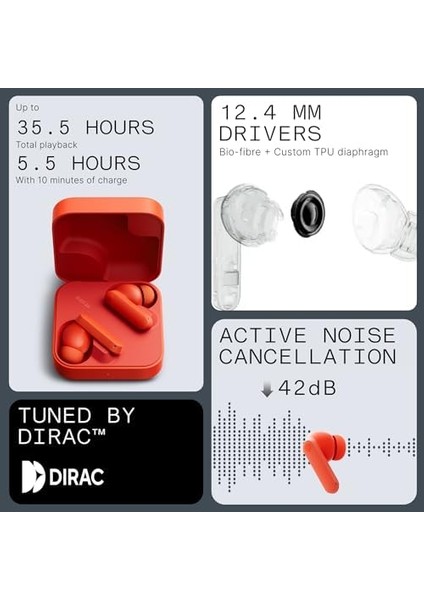 Cmf Buds 2A Kablosuz Kulaklıklar 2025 Yeni Aktif Gürültü Önleyici 42DB Hibrid Anc Bluetooth Kulaklıklar, Büyük Bas Için 12.4mm Dinamik Sürücü, 4 Mikrofon Temizle Aramalar,,, Turuncu fiyatları