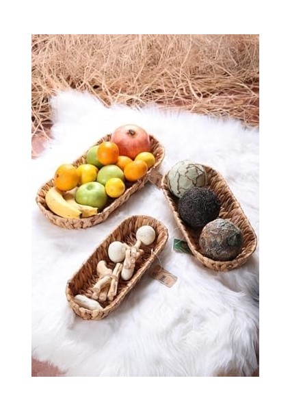 3'lü El Yapımı Hasır Ekmek Sepeti ve Çok Amaçlı Sepet Seti, Dekoratif Uzun Dar Hasır Sepet Seti fiyatları