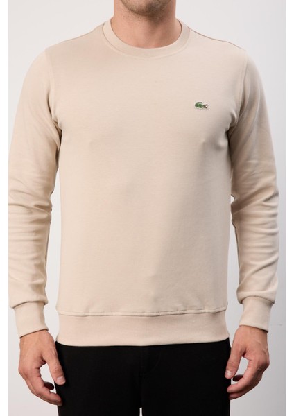 Basıc Bej Bisiklet Yaka Regular Fit Uzun Kol