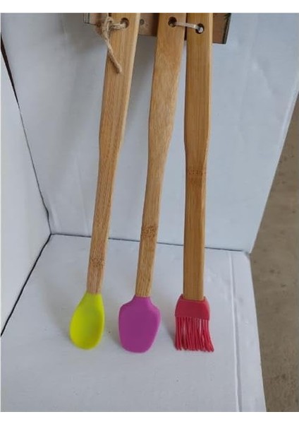 3'lü Spatula Seti,ahşap Saplı Silikon Spatula Seti