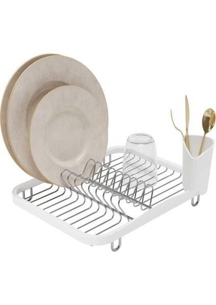 Sinkin Metal Bulaşıklık, Çatal Bıçak Sepetli – Lavaboya Veya Çalışma Yüzeyine Uyar, Kompakt ve Kullanışlı, Beyaz/