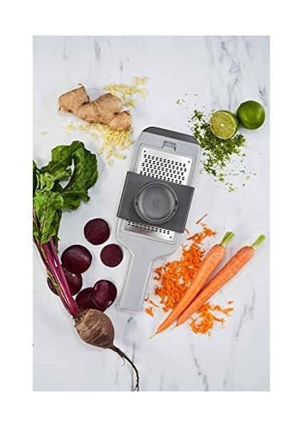 Z-Cut Çoklu Rende, Çok Fonksiyonlu, Paslanmaz Çelik, 4 Değiştirilebilir Bıçak Ucu, Iki Yönlü Sürtünme Teknolojisi, Toplama Tepsisi, Gri modelleri