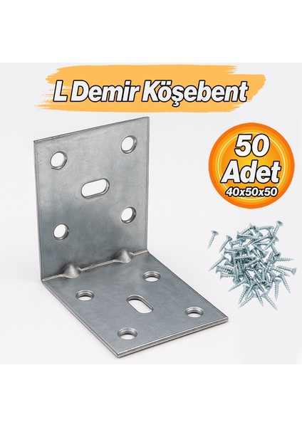 L Demir Gönye 40X50X50 mm (50 Adet) Mobilya Raf Dolap Sabitleme Köşebent Dayanıklı Bağlantı Aparatı fiyatları