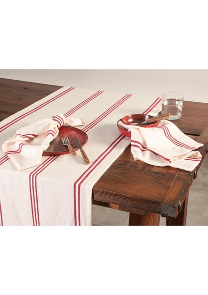 Chantilly Kırmızı Çizgili Pamuk Runner 50X150CM