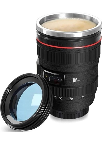 Objektif Kupa Lens Kupa Kahve ve Çay Için Termos Kupa Fotoğraf Tutkunları Için Dekoratif Hediyelik 350 ml (Cam Kapak)