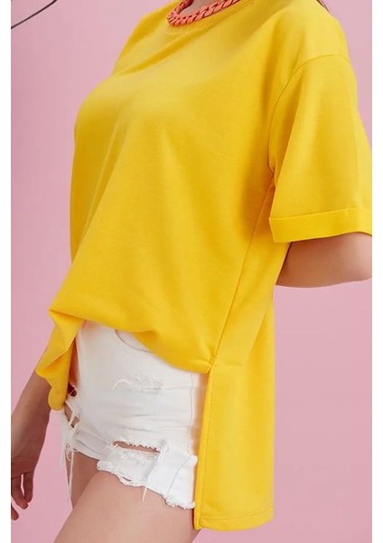 Yırtmaçlı Duble Kol Geniş Bisiklet Yaka Oversize Sweatshirt modelleri