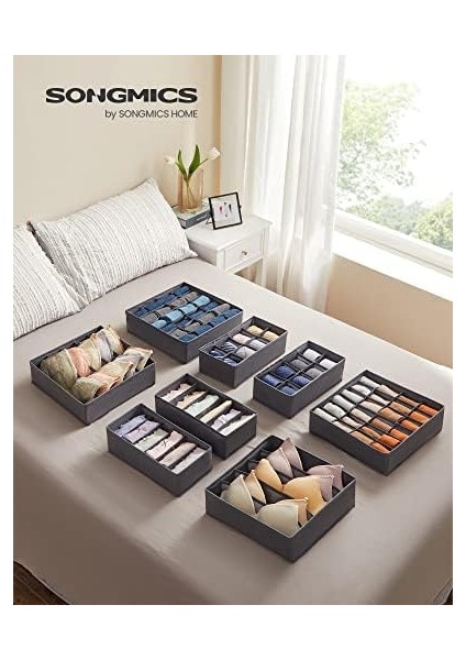 Iç Giyim Düzenleyici 8'li Set, Çekmece Düzenleyici, Katlanabilir, Düzenleyici, Saklama Kutusu Dolabı, Kumaş Kutuları Saklama, Sütyen, Çorap, Kravat, Gri RUS08GY modelleri