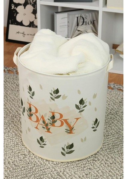 Yazı Baskılı Büzgüsüz Çok Amaçlı Oyuncak Saklama Kirli Çamaşır Katlanır Düzenleyici Sepet 37X40