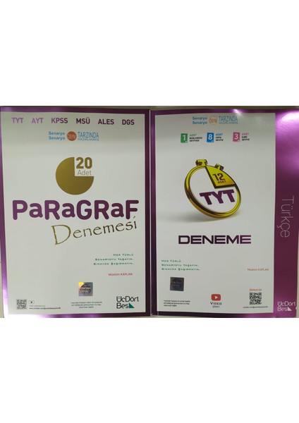 Üçdörtbeş Yayınları 2026 20 Adet Paragraf Denemesi+Üçdörtbeş Yayınları 12 Adet Türkçe Denemesi