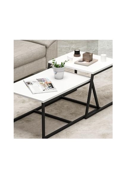 Dizayn Minimal 2'li Orta Sehpa Beyaz modelleri