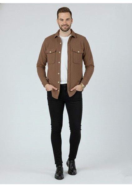 Erkek Slim Fit Düğmeli Yaka Çift Cepli Düz Siyah Polar Erkek Gömlek fiyatları