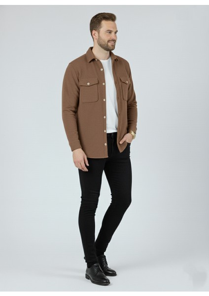 Erkek Slim Fit Düğmeli Yaka Çift Cepli Düz Siyah Polar Erkek Gömlek modelleri