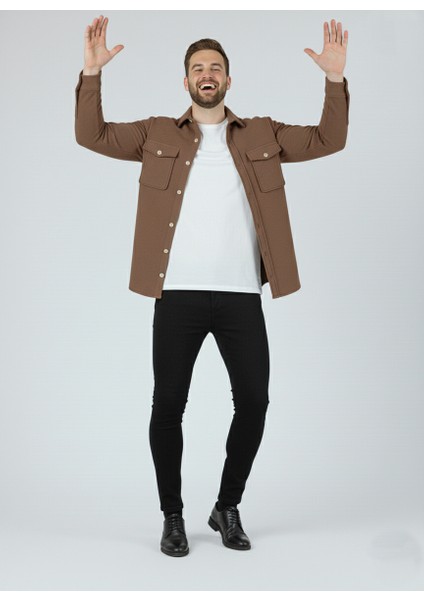 Erkek Slim Fit Düğmeli Yaka Çift Cepli Düz Siyah Polar Erkek Gömlek fırsatları