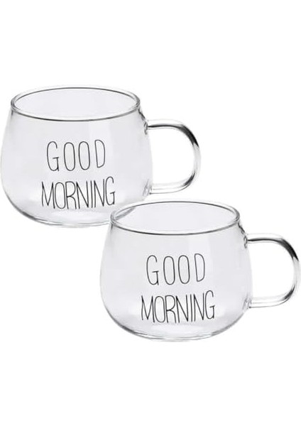 Şeffaf "good Morning" Borosilkat Cam Kupa Seti 350ML fiyatları