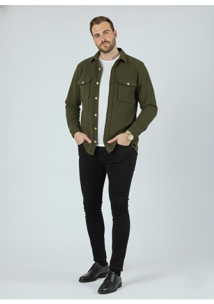 Erkek Slim Fit Düğmeli Yaka Çift Cepli Düz Siyah Polar Erkek Gömlek fiyatları