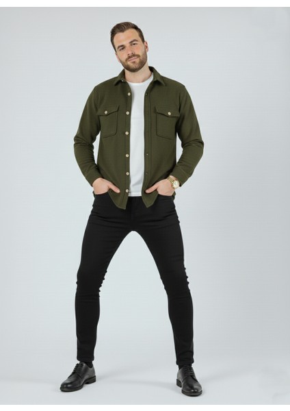 Erkek Slim Fit Düğmeli Yaka Çift Cepli Düz Siyah Polar Erkek Gömlek modelleri