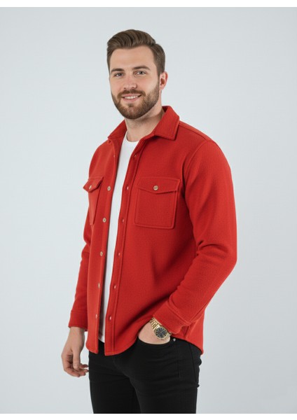 Erkek Slim Fit Düğmeli Yaka Çift Cepli Düz Siyah Polar Erkek Gömlek modelleri