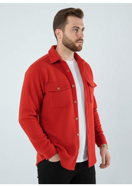 Erkek Slim Fit Düğmeli Yaka Çift Cepli Düz Siyah Polar Erkek Gömlek indirimleri