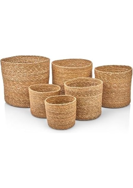 6'lı El Yapımı Yuvarlak Hasır Düzenleyici Saksı Seti | 6 Adet Hasır Yuvarlak Organizer Saksılık Dekoratif, Çok Amaçlı ve Dayanıklı Sepetler 6 Farklı Boy fiyatları