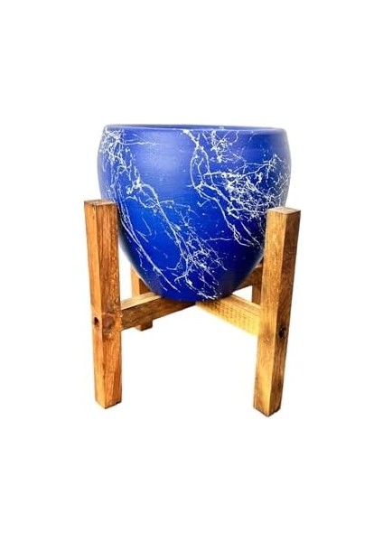 Tasarımı Ev Dekorasyon Lacivert Üzeri Beyaz Mermer Efektli Toprak Saksı Saksılık Salon Çiçeklik 4 Ayaklı - 15 cm fiyatları