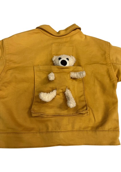 Kız Çocuk /erkek Çocuk Sırtı Ayıcık Detaylı Düğme Kapamalı Hardal Renk Ceket modelleri