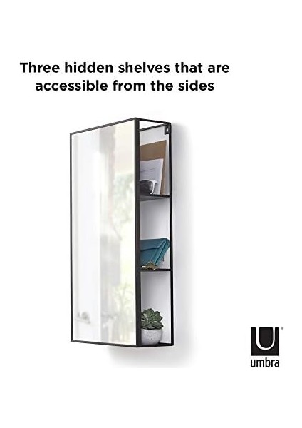 Cubiko 24X12 Inç Dikdörtgen Siyah Metal Aynası Depolama Dolabı 3 Raflı modelleri