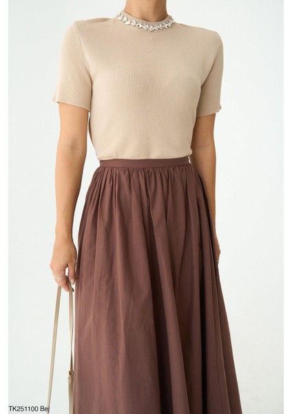 Yakası Taşlı Kısa Kol Kazak fiyatları