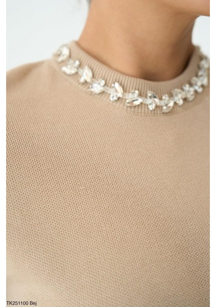 Yakası Taşlı Kısa Kol Kazak modelleri