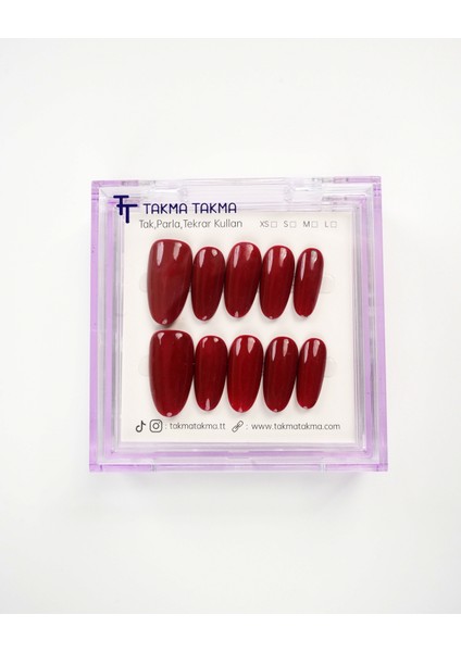 15'li Bordo Uzun Oval UOV1563 Tekrar Kullanılabilir El Yapımı Protez Takma Tırnak Bordo-S fiyatları
