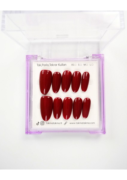 15'li Bordo Uzun Oval UOV1563 Tekrar Kullanılabilir El Yapımı Protez Takma Tırnak Bordo-S modelleri