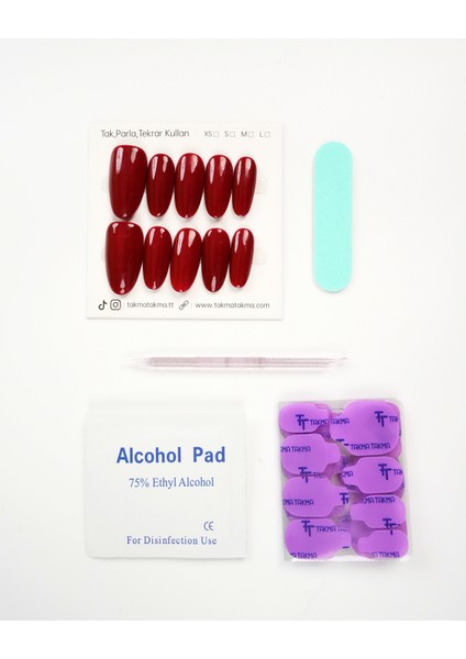 15'li Bordo Uzun Oval UOV1563 Tekrar Kullanılabilir El Yapımı Protez Takma Tırnak Bordo-S fırsatları