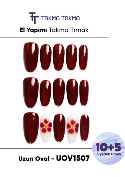 15'li Uzun Oval UOV1507 Tekrar Kullanılabilir El Yapımı Protez Takma Tırnak - Kahverengi-S