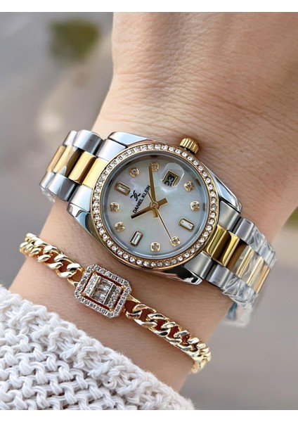 Çelik Kordonlu 2 Yıl Garantili 3 Atm Suya Dayanıklı Kadın Kol Saati+Bileklik BD.10108.3