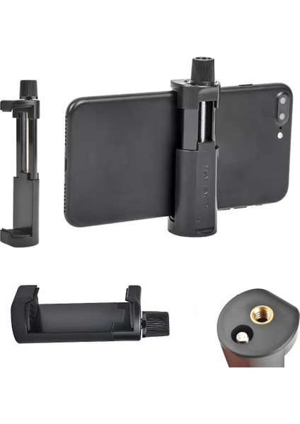 Dikey ve Yatay Açılabilir Profesyonel Fotoğraf ve Video Çekim Aparatı Taşınabilir Ergonomik (Min 5cm Max 10CM) Telefon Tutucu Başlık Aparatı (Siyah)