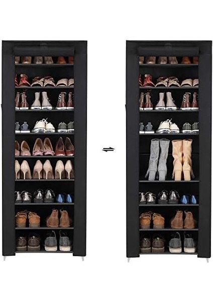 Toz Geçirmez Örtülü 10 Katlı Metal Ayakkabı Rafı, Siyah, RXJ10H modelleri