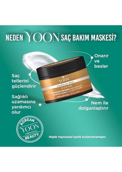 Yoon 2'si 1 Arada Saç Maskesi Keratin & Hyalüronik Asit Içeren, Tüm Saç Tipleri ve Hasarlı, Aşırı Yıpranmış Saçları 360° Yoğun Onarıcı ve Besleyici Saç Bakım Maskesi 250ML fiyatları