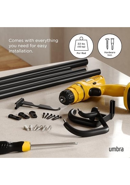 Twilight Çift Çubuğu Seti - Sarma Tasarım Karartma Veya Oda Karartma Panelleri Için Ideal, 76-200 Cm, Siyah modelleri