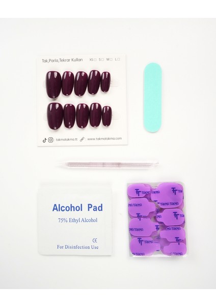 15'li Mor Uzun Oval UOV1512 Tekrar Kullanılabilir El Yapımı Protez Takma Tırnak - Mor-M fırsatları