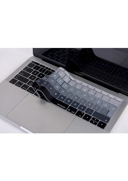 MacBook Klavye Koruyucu Türkçe Q Baskılı Uk-Ters L- Enter Tipi Pro 13INÇ A1708, MacBook A1534 12INÇ Uyumlu, Ultra Ince Hafif Yıkanabilir Klavye Filmi Siyah Gri