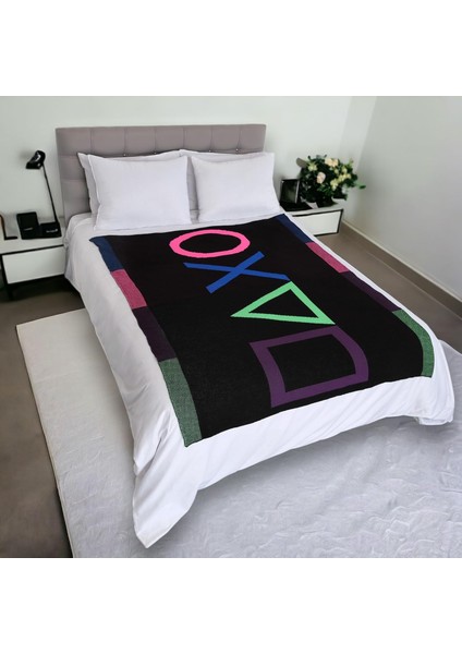 Neon Gamer Örgü Battaniye 130 x 170 Cm, Yumuşak Akrilik Iplikten Yapılmış Konforlu Battaniye (Neon Renkler)