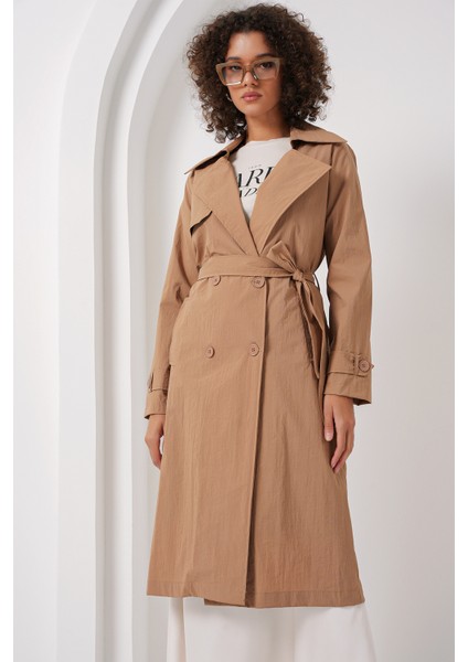 5938 Kruvaze Yaka Trençkot - Camel fiyatları