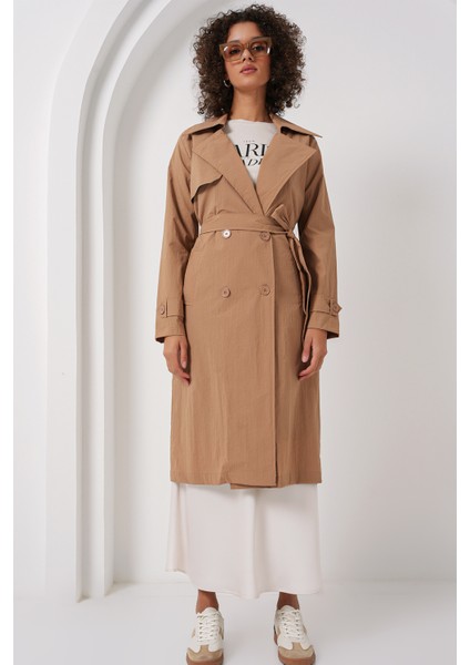 5938 Kruvaze Yaka Trençkot - Camel modelleri