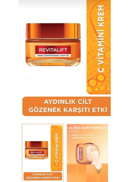 L'oréal Parıs L'oréal Parıs Revitalift Clinical Aydınlatıcı & Gözenek Pürüzsüzleştirici C Vitamini Krem 50 ml