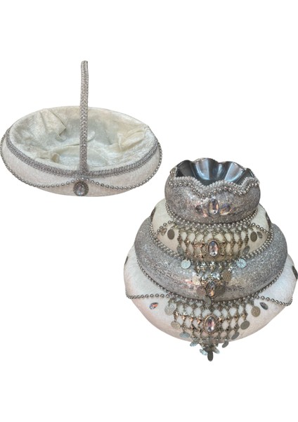 Lüks Pullu Osmanlı Kına Sepeti Takımı- Beyaz