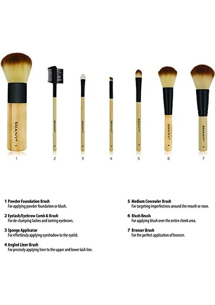 Shany Bambu Makyaj Fırça Seti - Premium Sentetik Saç ve Pamuk Kılıfı ile Vegan Fırçalar - 7 Adet modelleri